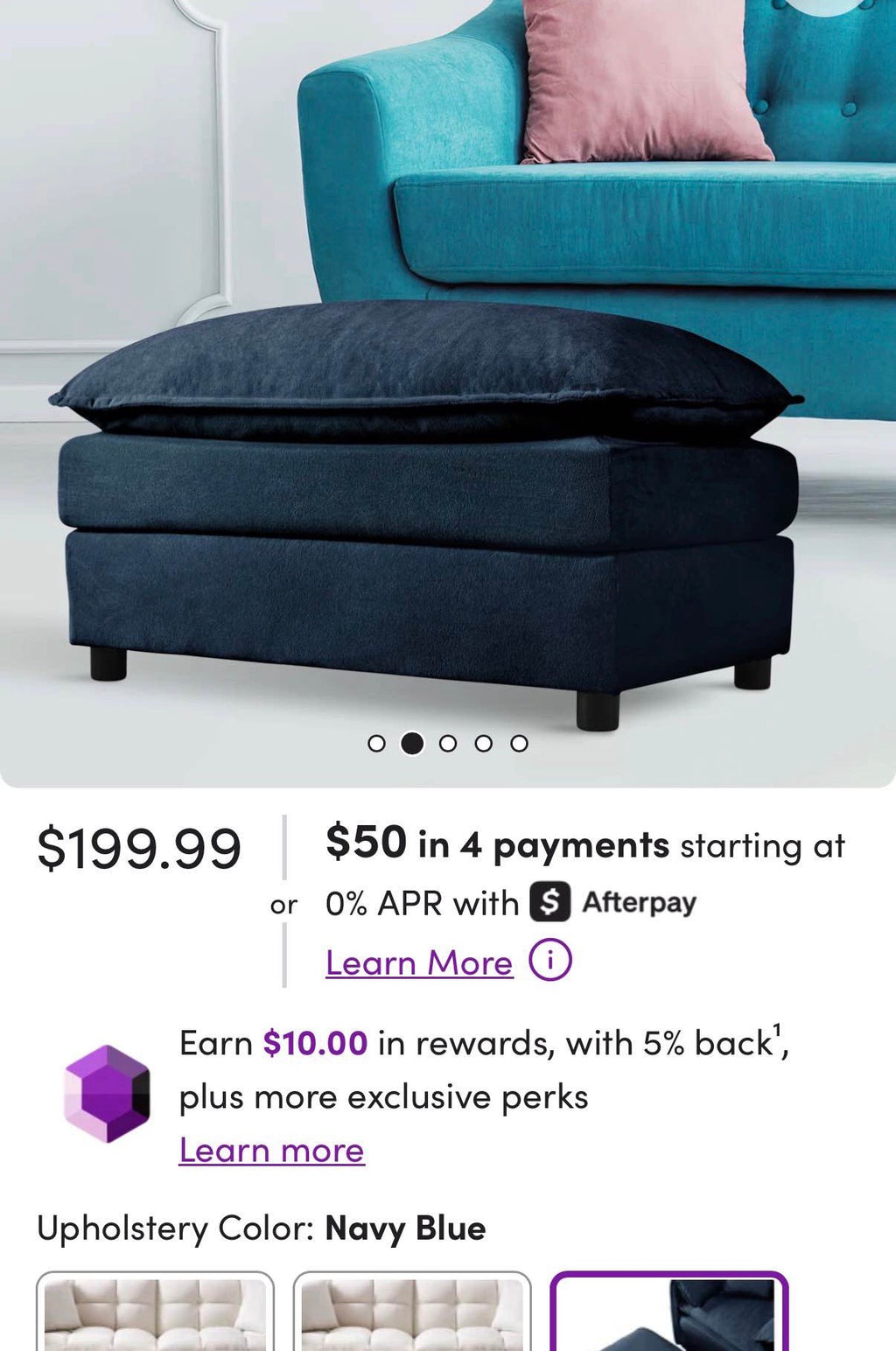 36 "  Chenille Ottoman in Midnight Blue