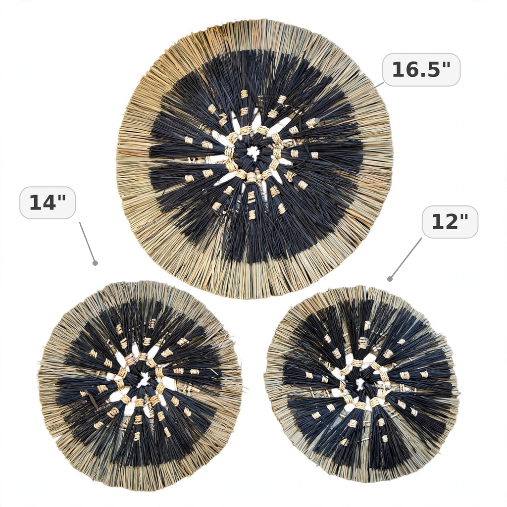 "Sahara" Boho 3-Piece Seagrass Wall Decor Set — Natural/Black