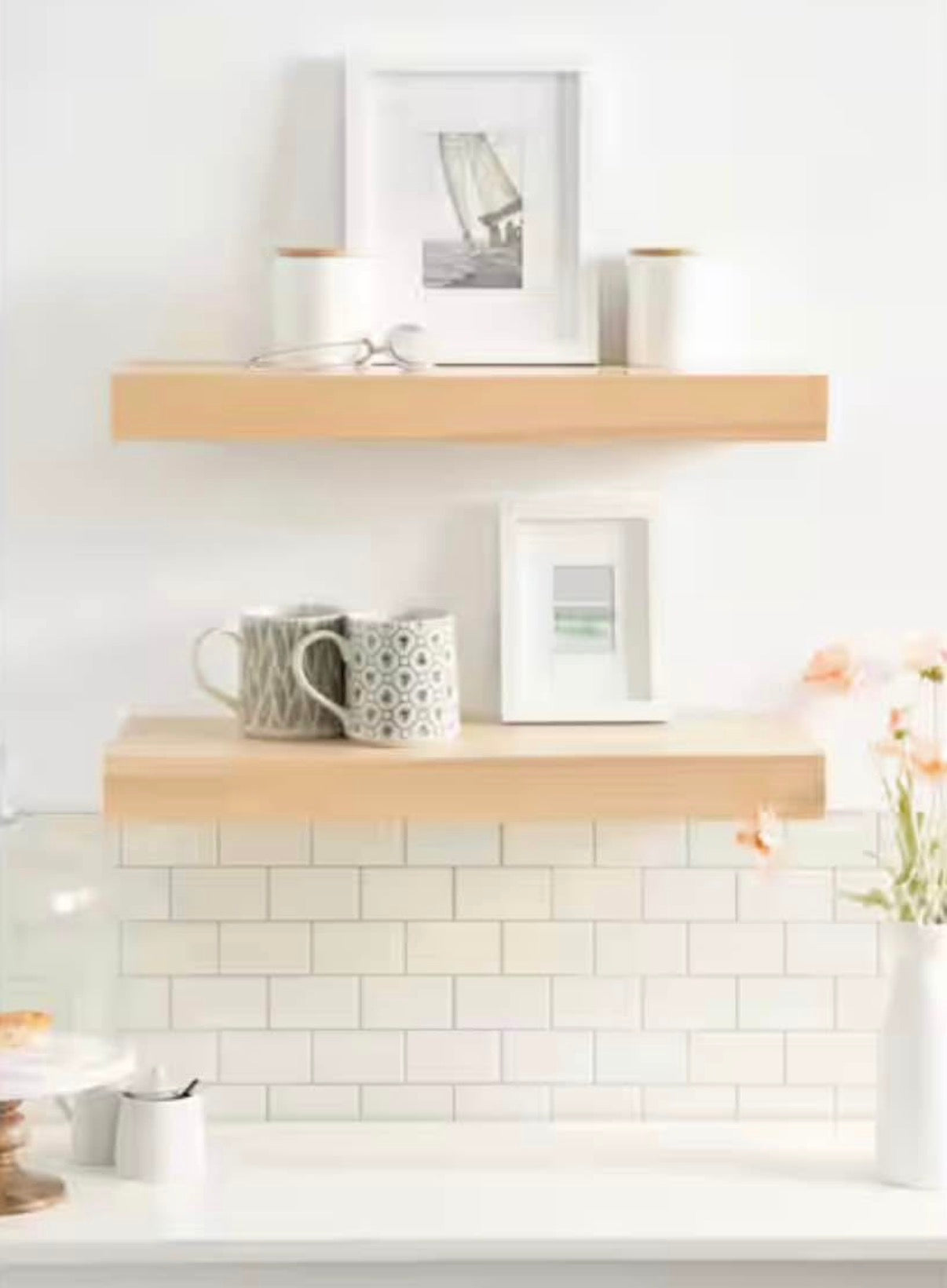 Natural Wood Floating Decorative Wall Shelf