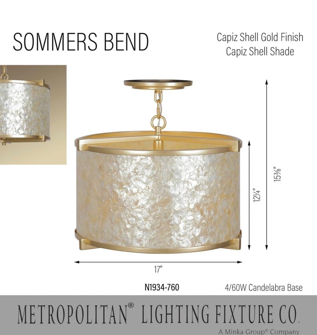 Metropolitan Sommers Bend Semi Flush Light Capiz Shell Gold