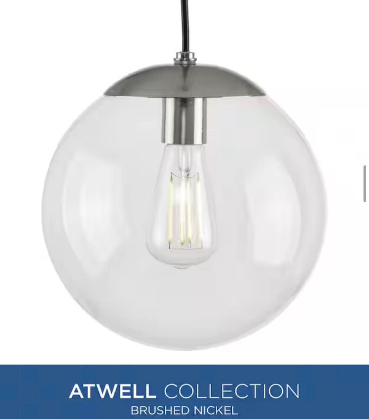 1-Light Brushed Nickel Clear Glass Globe  Pendant Hanging Light