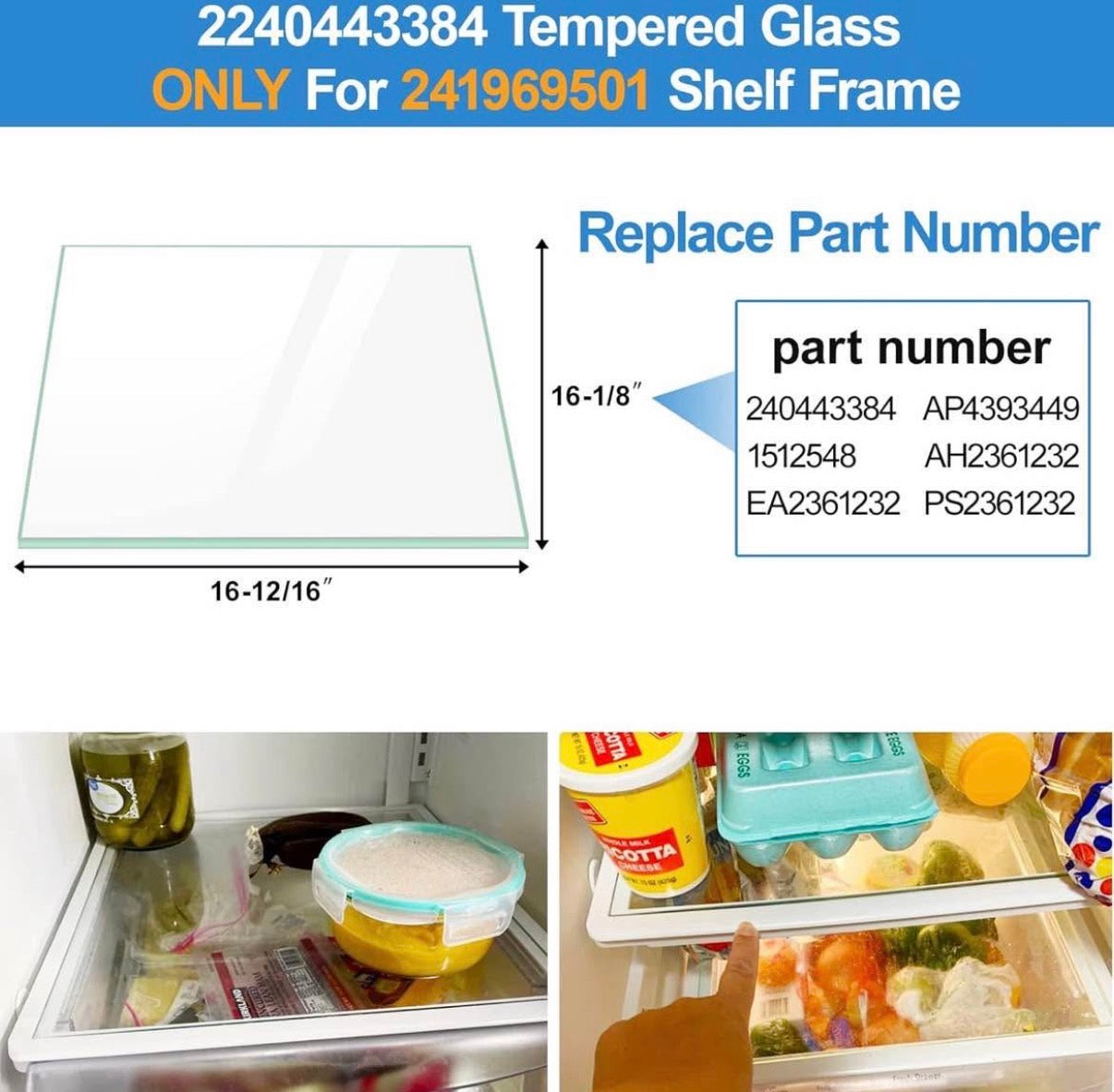 Refrigerator Crisper Glass Inset Only