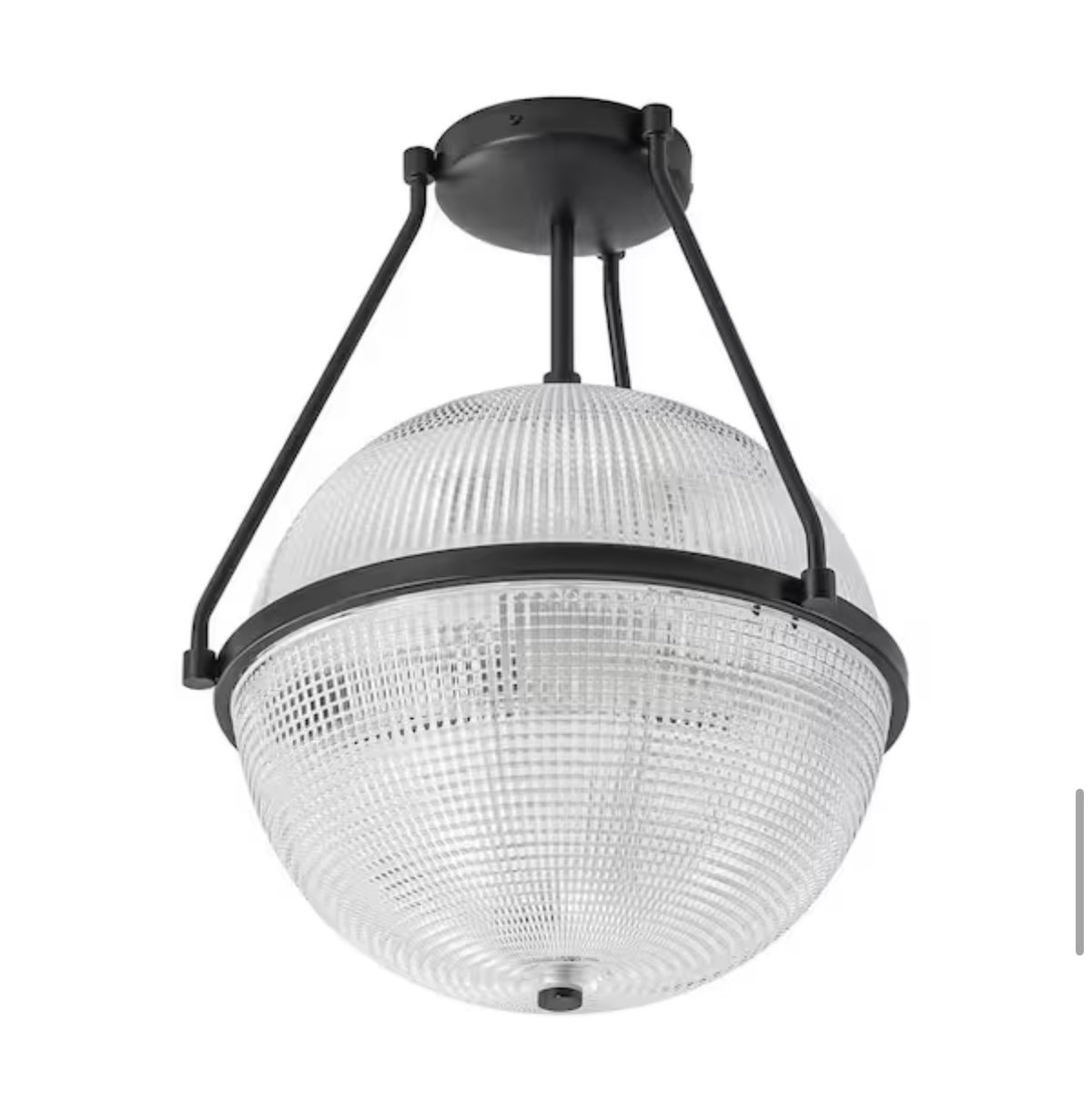 Modern Grid Textured Glass Globe Semi-Flush Mount Light