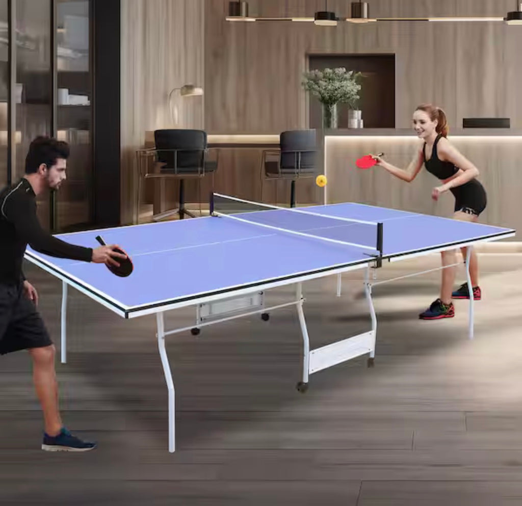 9 ft. Blue Table Tennis Table Foldable and Ping Pong Table Set