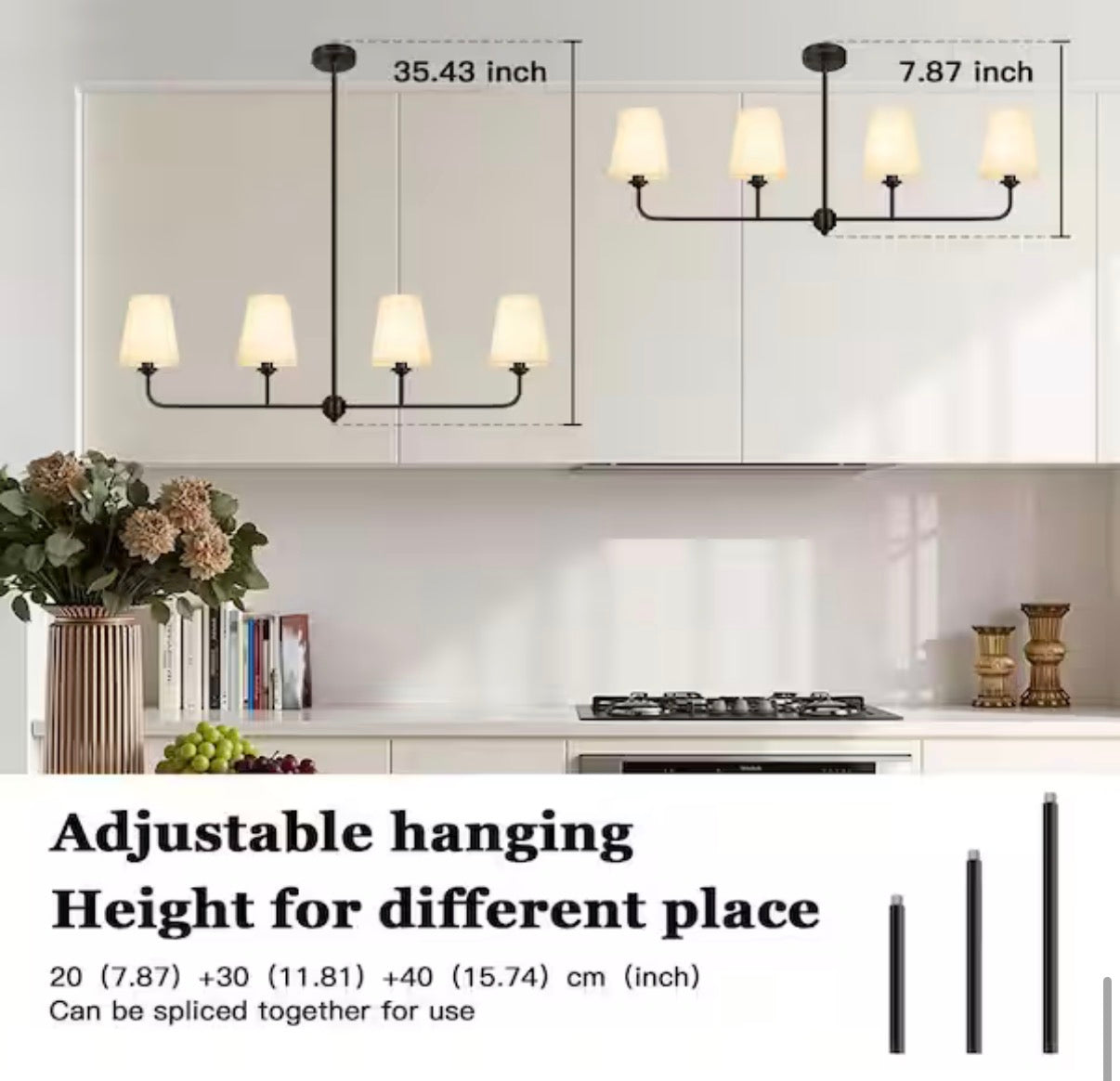 Modern 4-Light Linear Chandelier with Fabric Shades