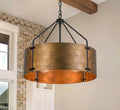 22.05 in. 4-Light Rustic Antique Bronze Drum Pendant Light