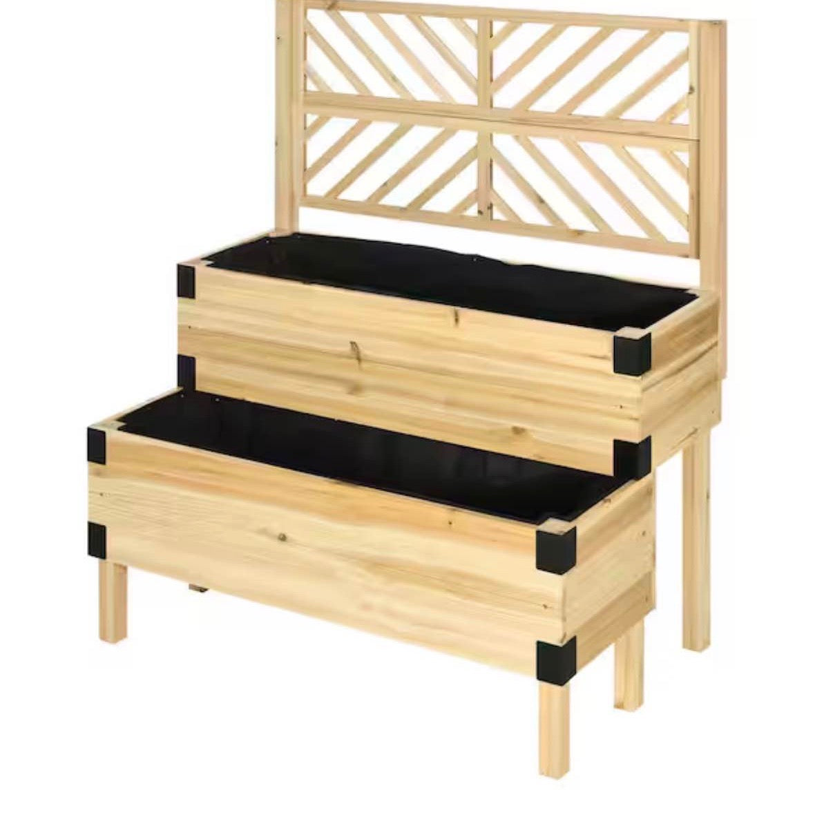 Natural 2-Tier Wooden Raised Garden Bed with Trellis