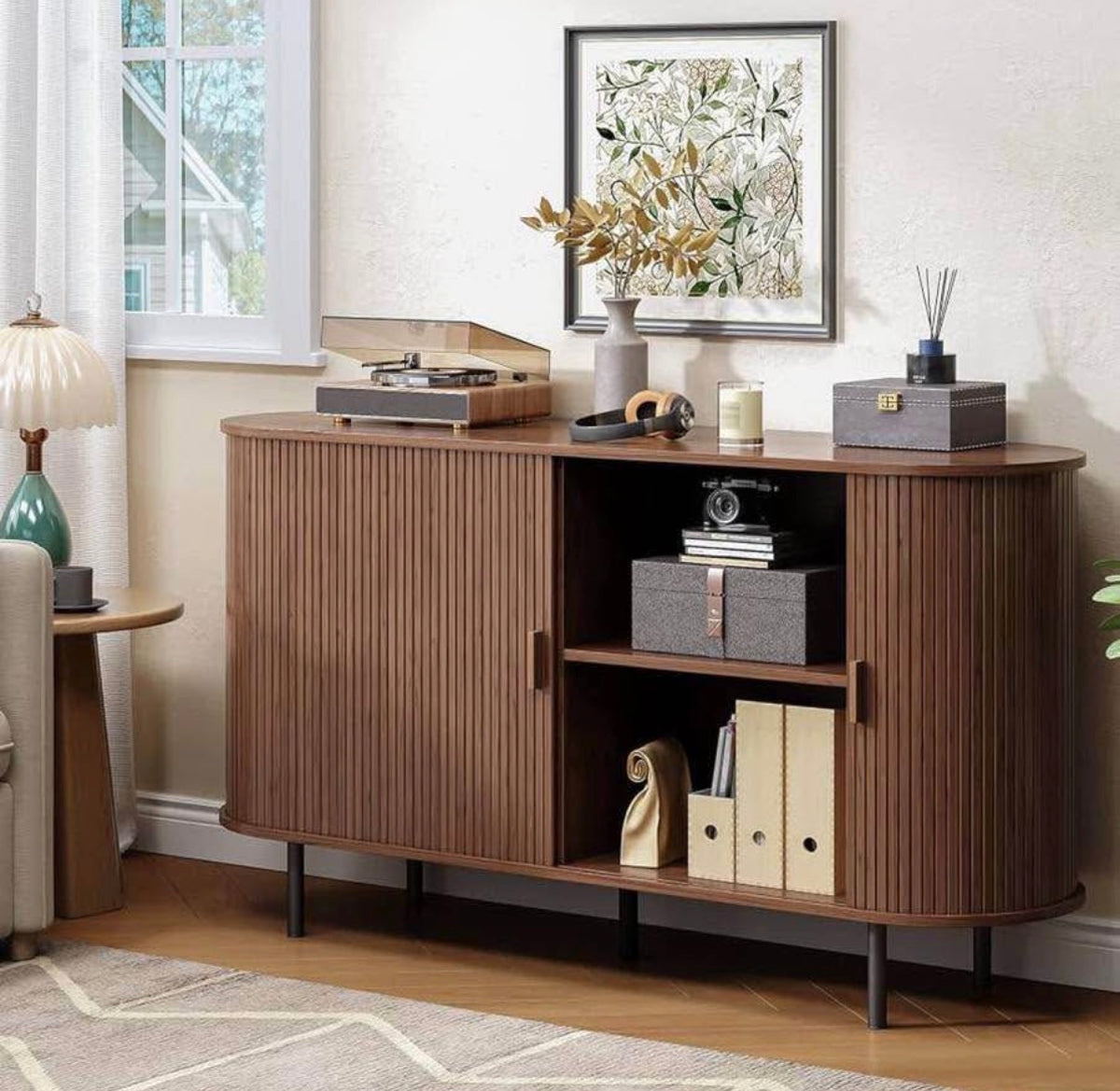 (55"/Walnut) Buffet Sideboard  Cabinet with Storage
