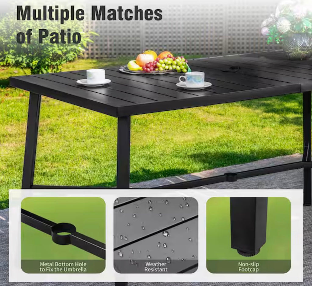 67 in. Black Patio Rectangle Metal Bar Height Outdoor Dining Table