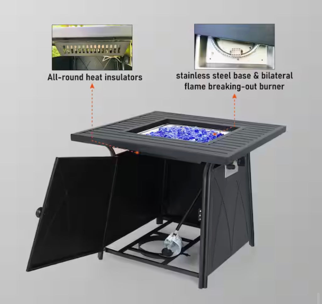 Fire Pit Table with Lid and Blue Fire Glass