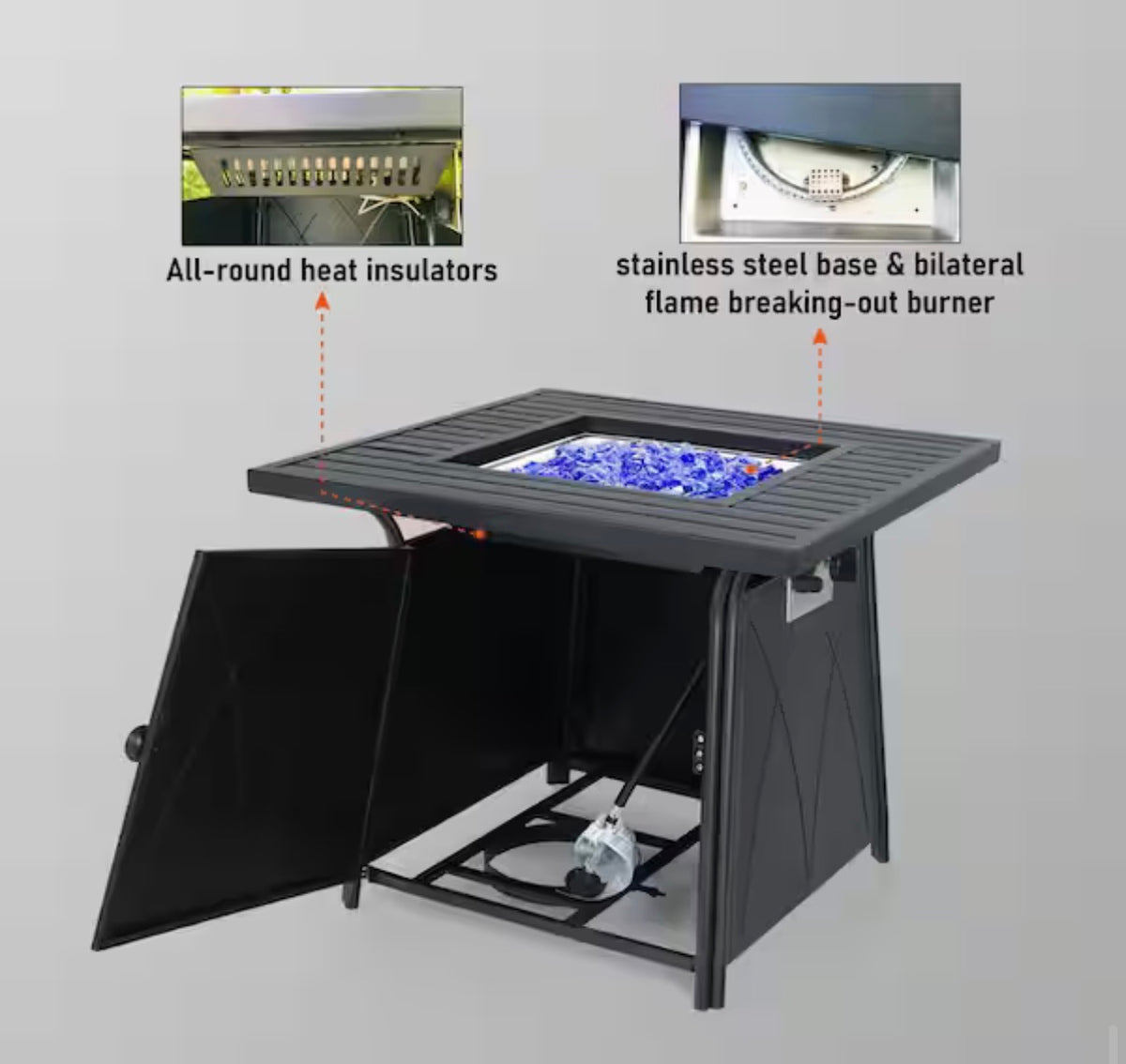 Fire Pit Table with Lid and Blue Fire Glass