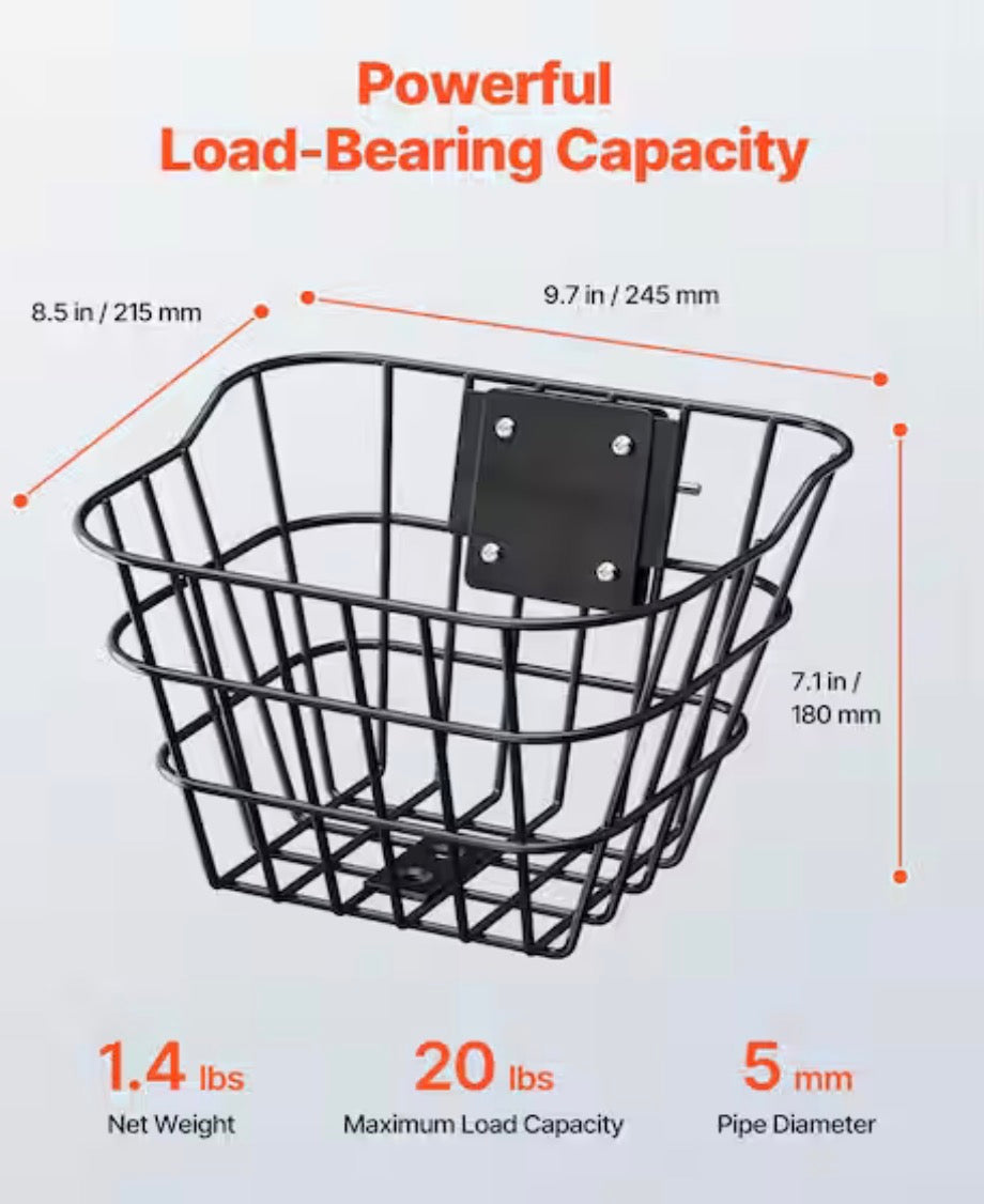 Front Bike Basket 20 lbs capacity