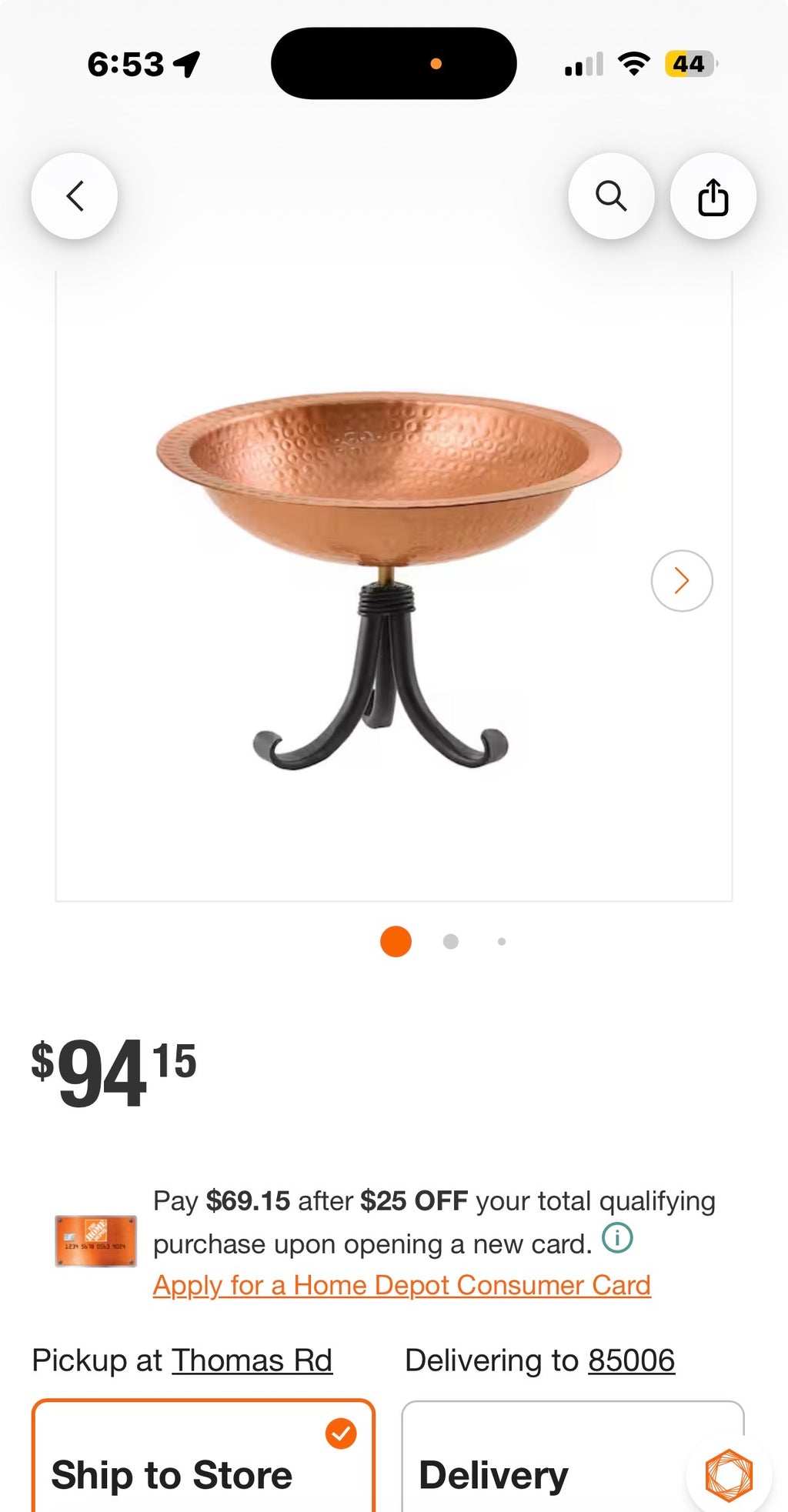 Hammered Solid Copper Birdbath w/Tripod Stand