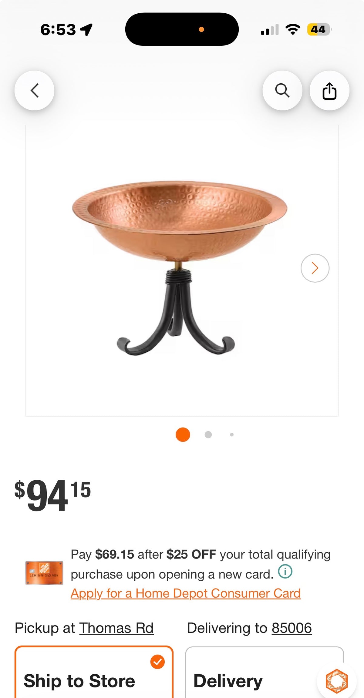 Hammered Solid Copper Birdbath w/Tripod Stand
