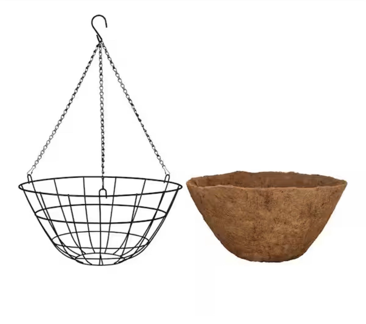 Large Black Metal Hanging Round Planter with Coco Liner