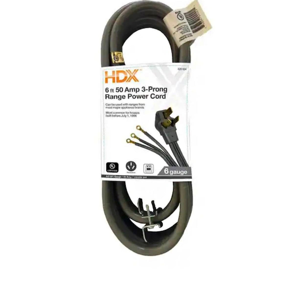 6 ft. 6/3 50 Amp 3-Prong Range Power Cord, Grey