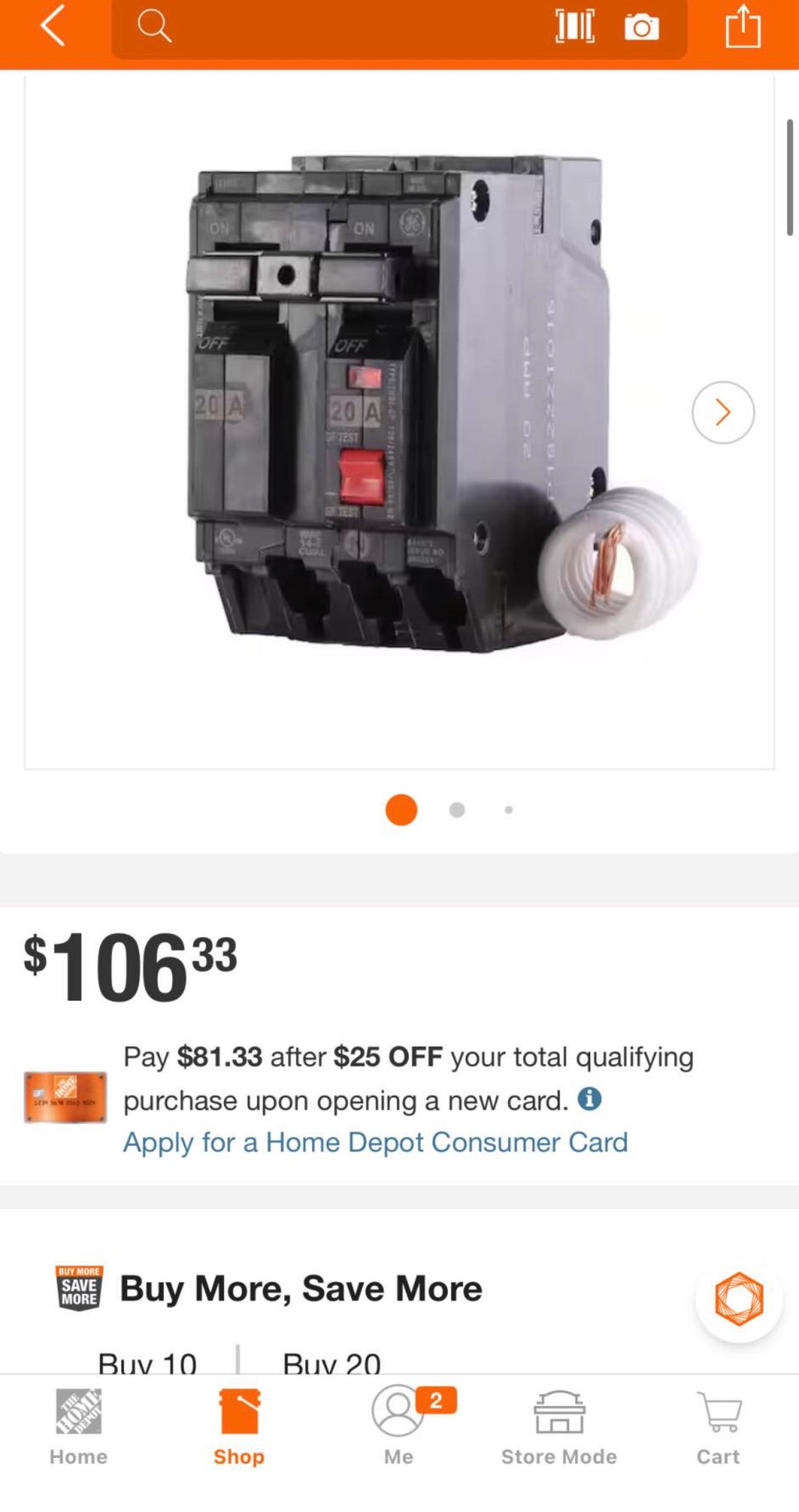 20 Amp Double Pole Ground Fault Breaker with Self-Test