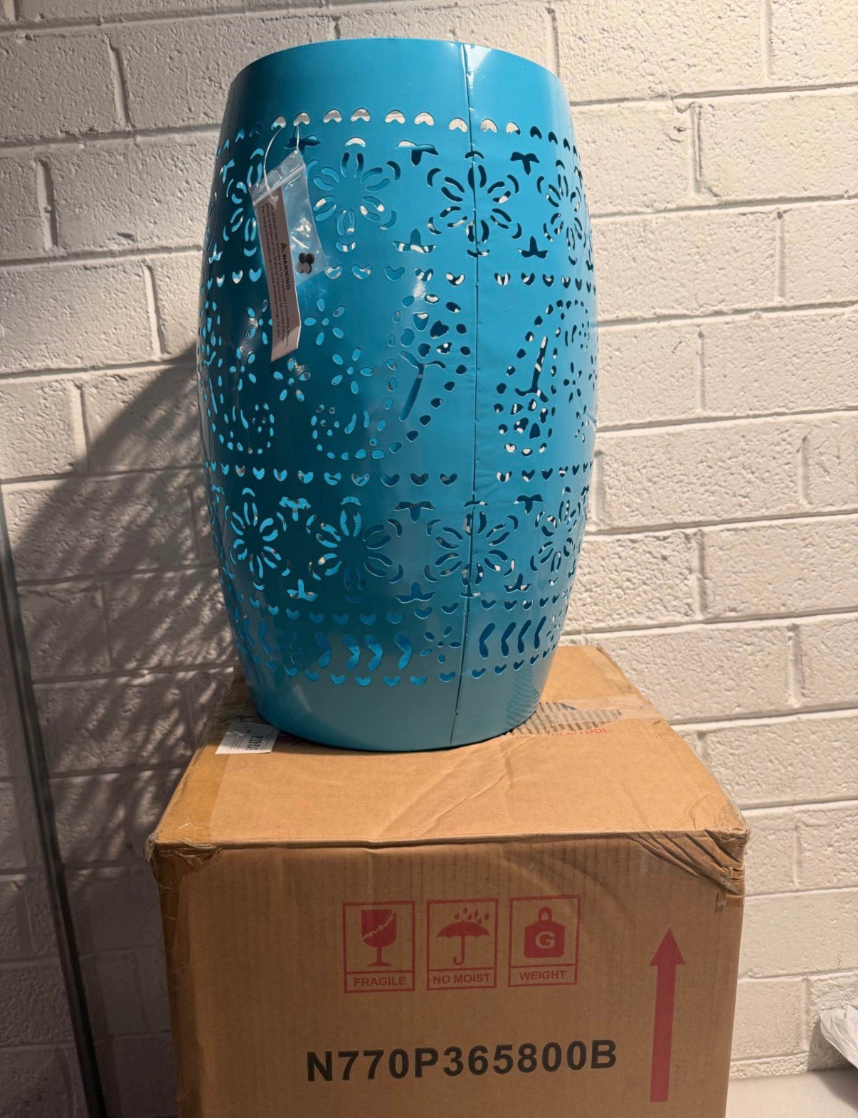 Marie Blue Round Metal Outdoor Patio Side Table