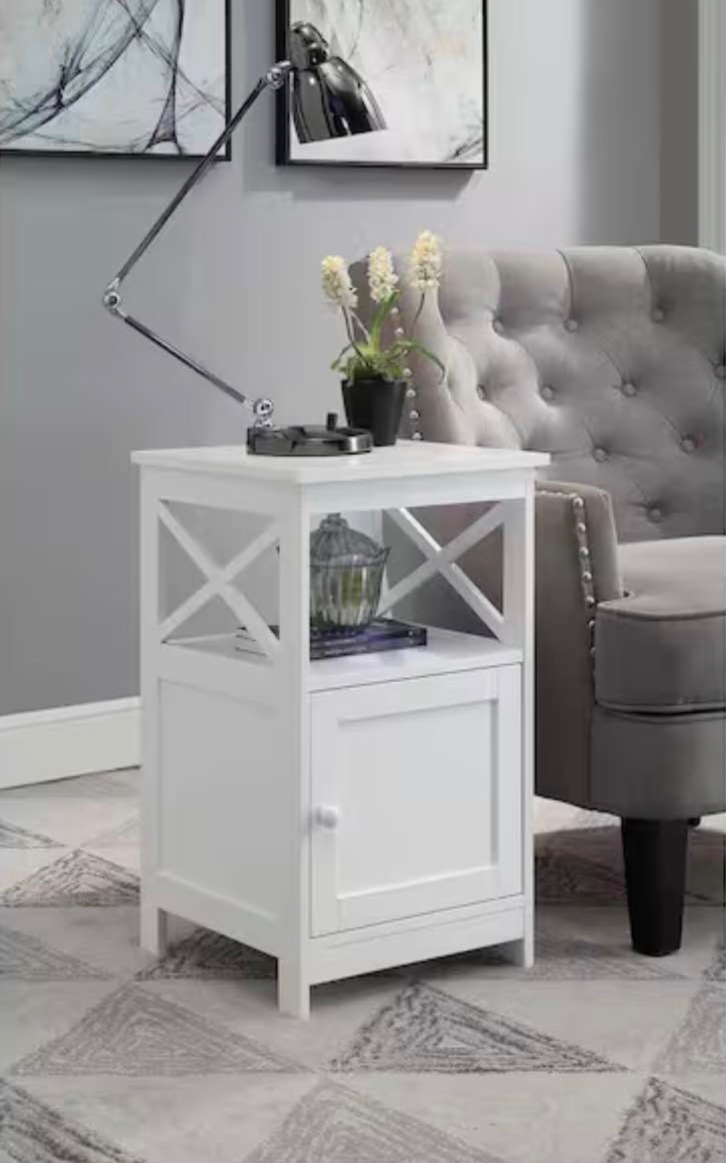 Oxford End Table with Storage Cabinet and Shelf