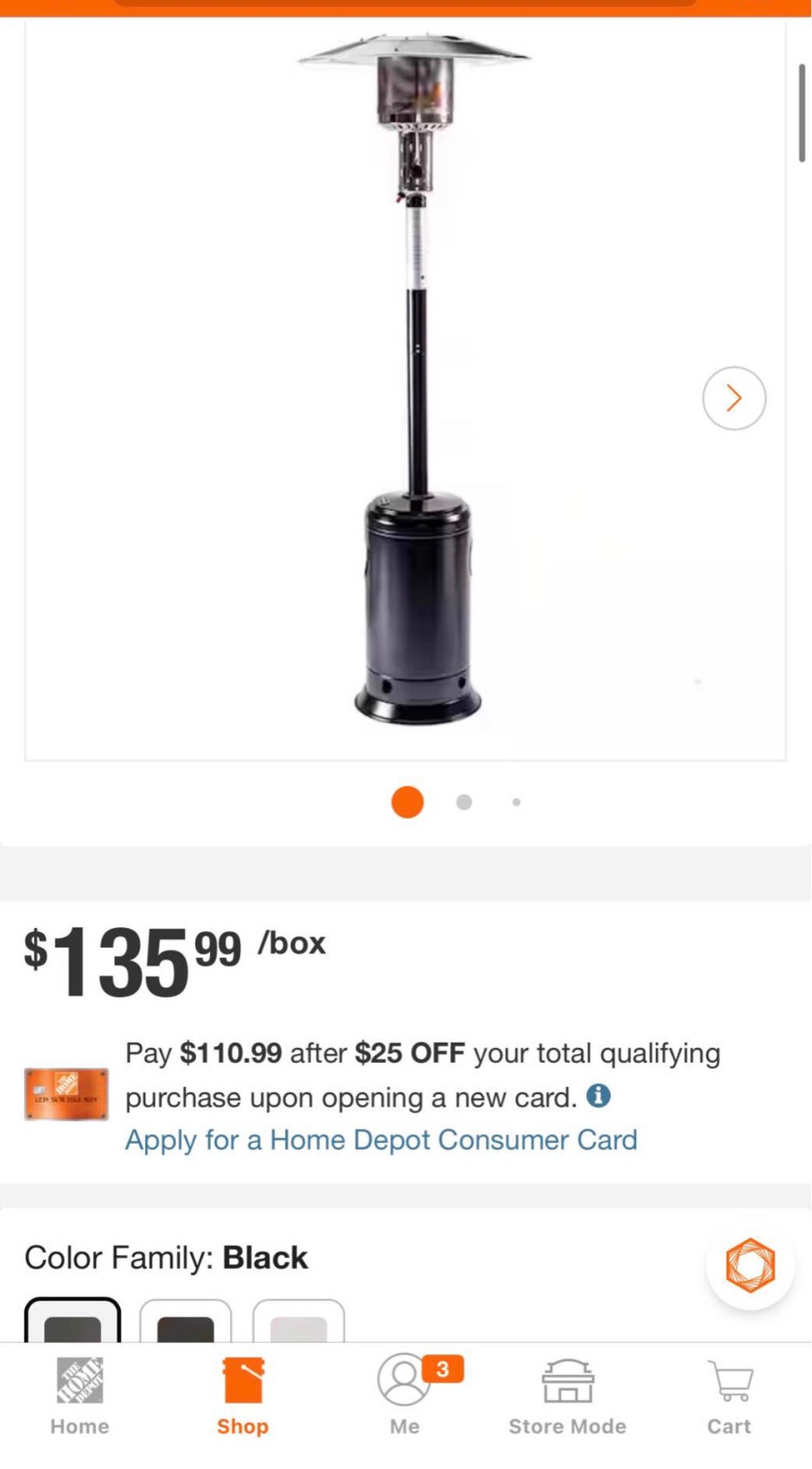 47,000 BTU Black Propane Patio Heater