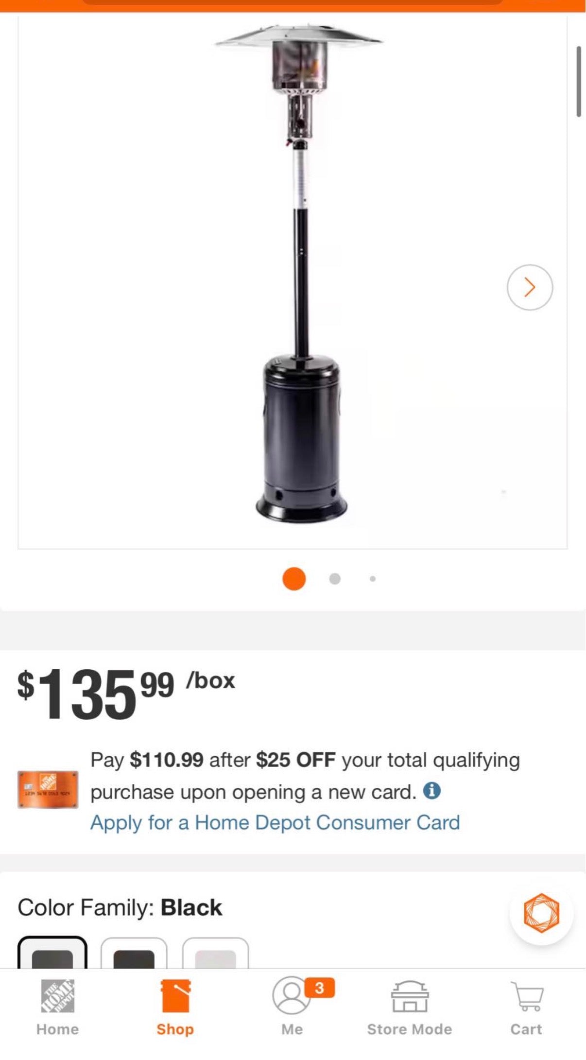 47,000 BTU Black Propane Patio Heater