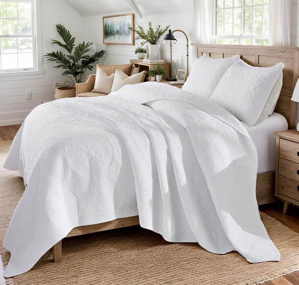 Luxury White Quilt Bedding Set Queen Size