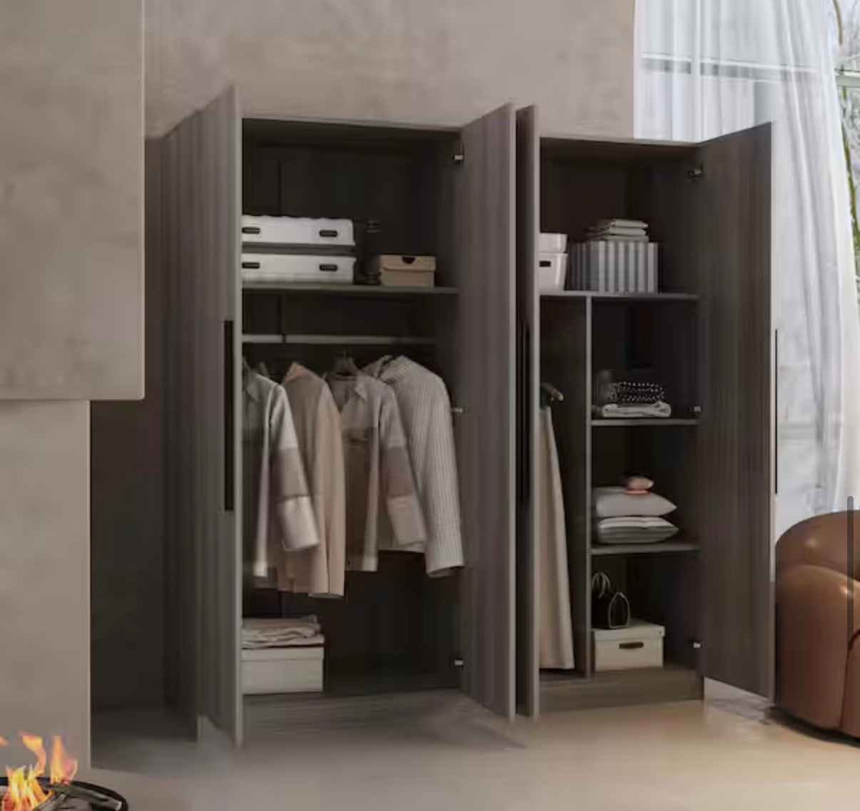 Gray Wood 63 in. W Armoire