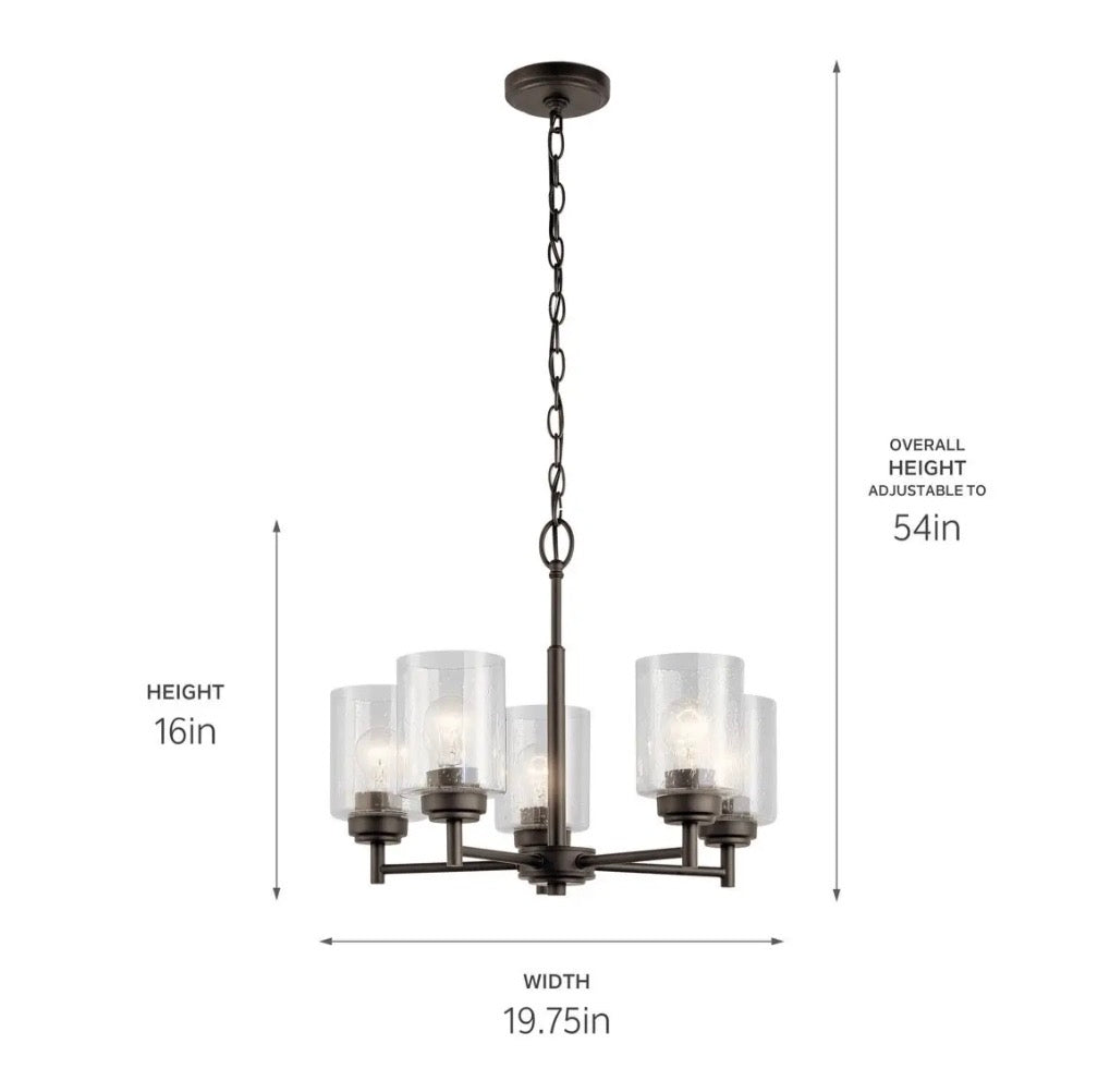 Winslow 5 -Light Bronze Seeded glass Metal Chandelier
