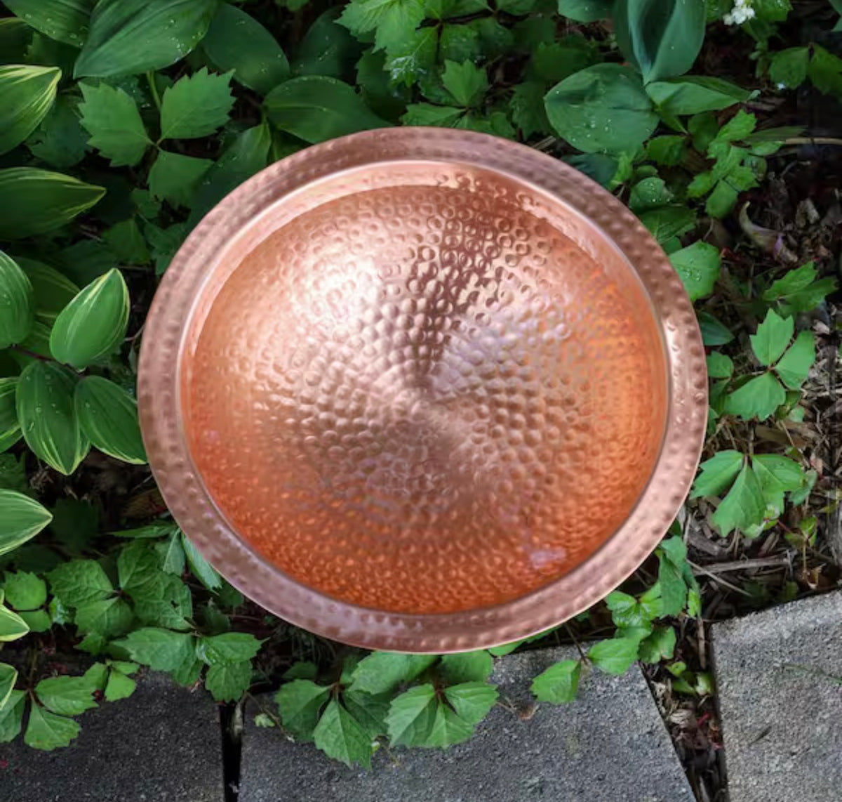 Hammered Solid Copper Birdbath w/Tripod Stand