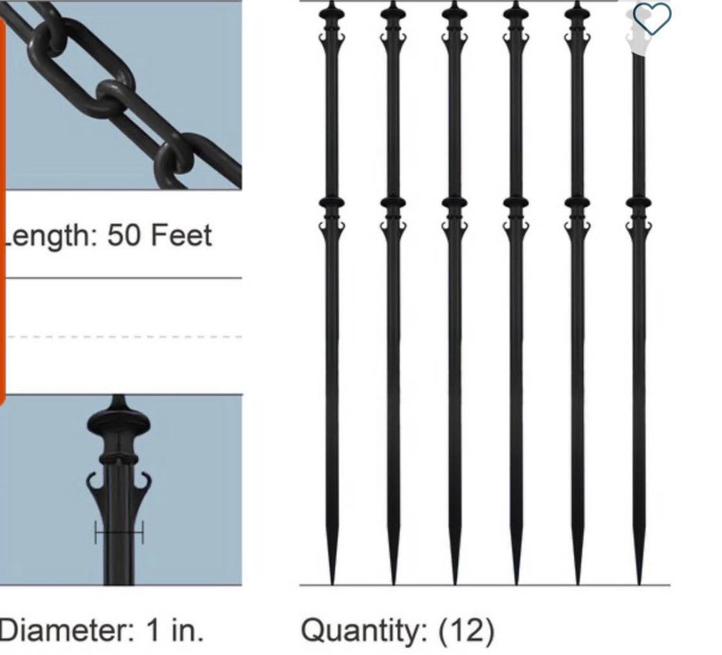 Black Colonial Poles and Chain Kit (12-Pack)