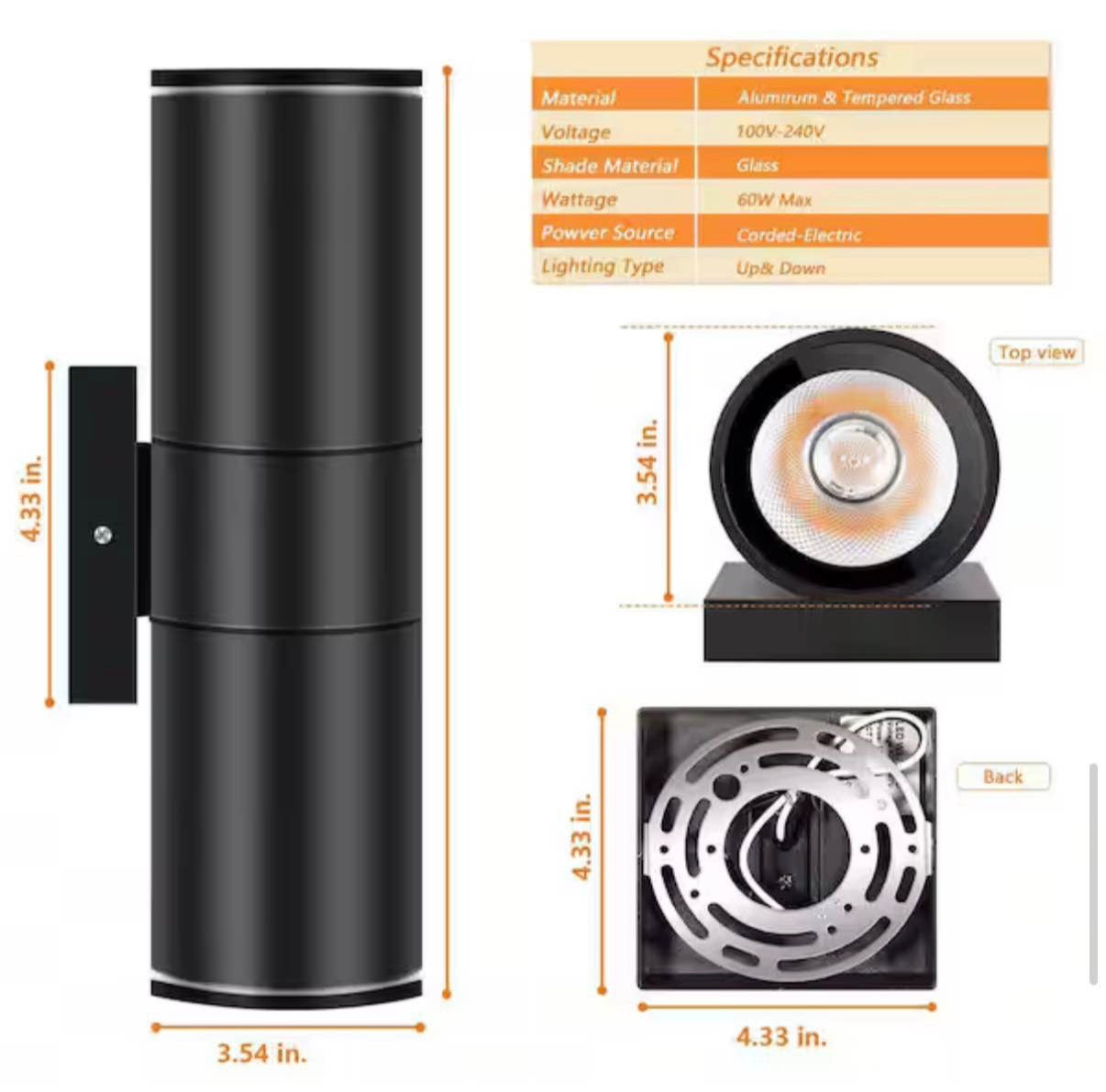 Black 5CCT Integrated LED Outdoor Cylinder Wall Sconce