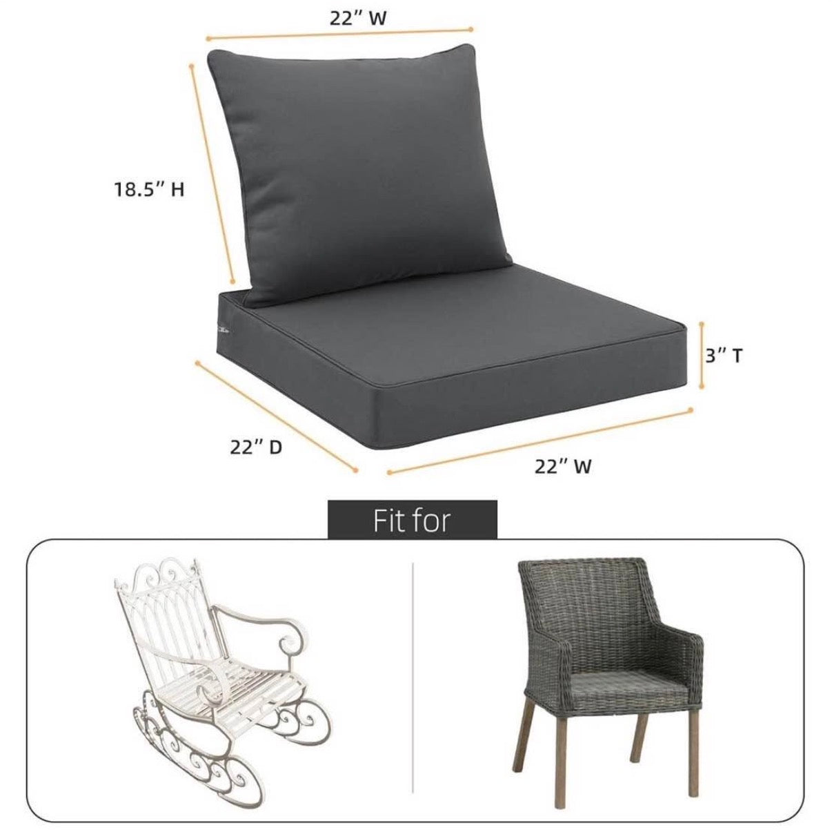 Outdoor Seat Cushion Set 22 x 22 Inch Waterproof