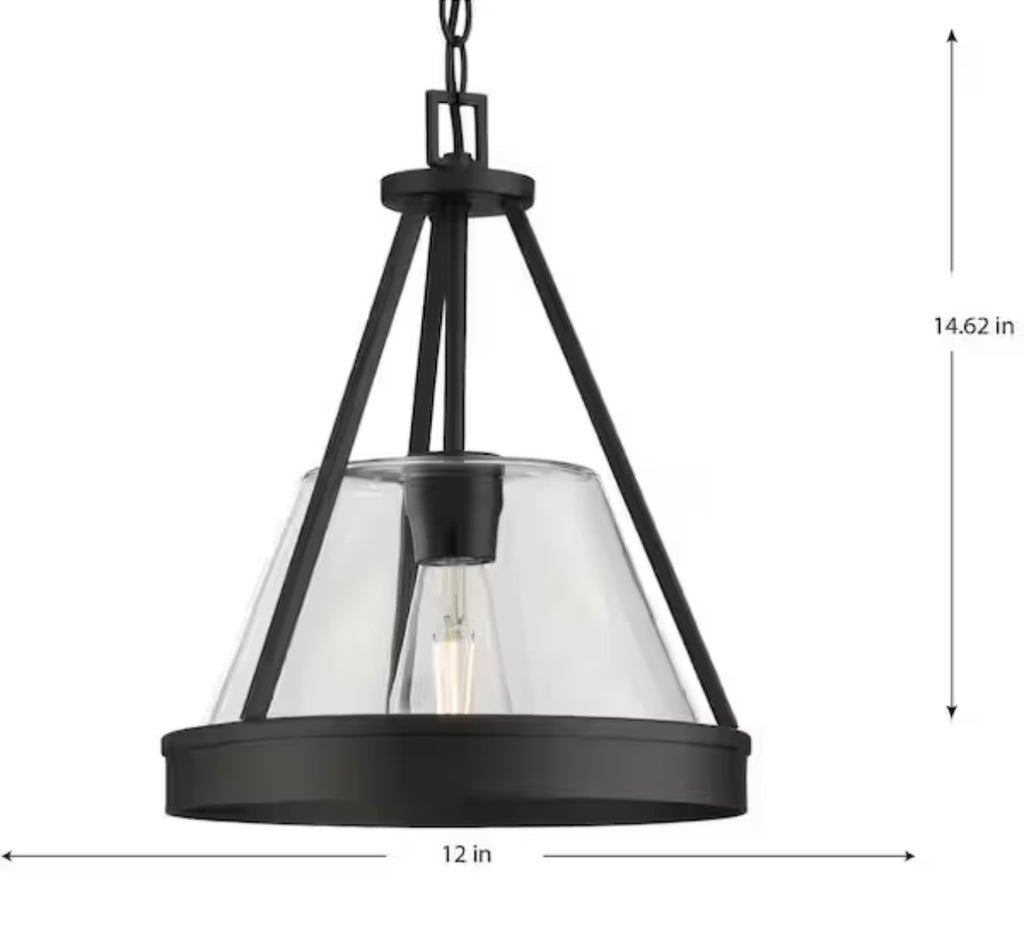 12 in.  Matte Black Rustic Modern Pendant Light