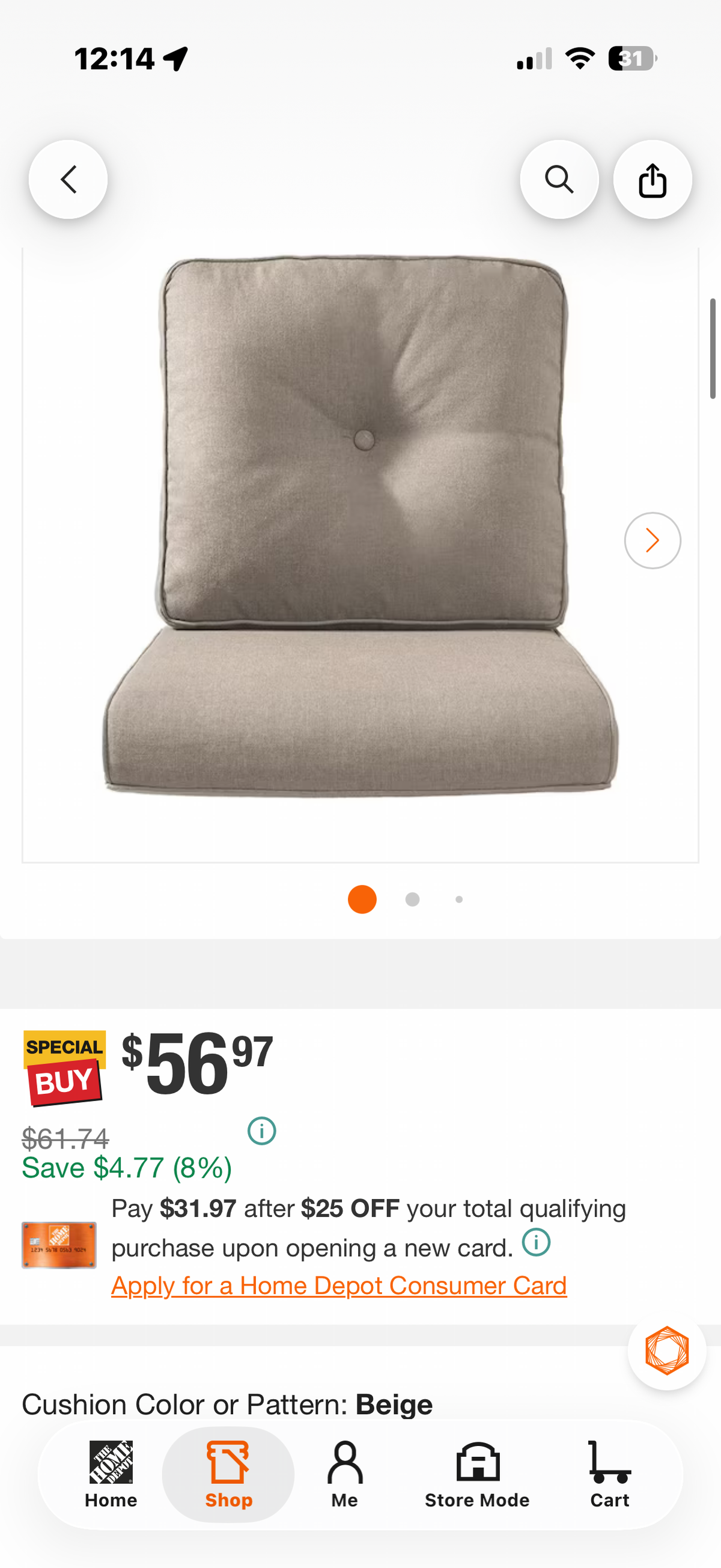 22 in. x 24 in. 2-Piece Outdoor Chair Replacement Cushion