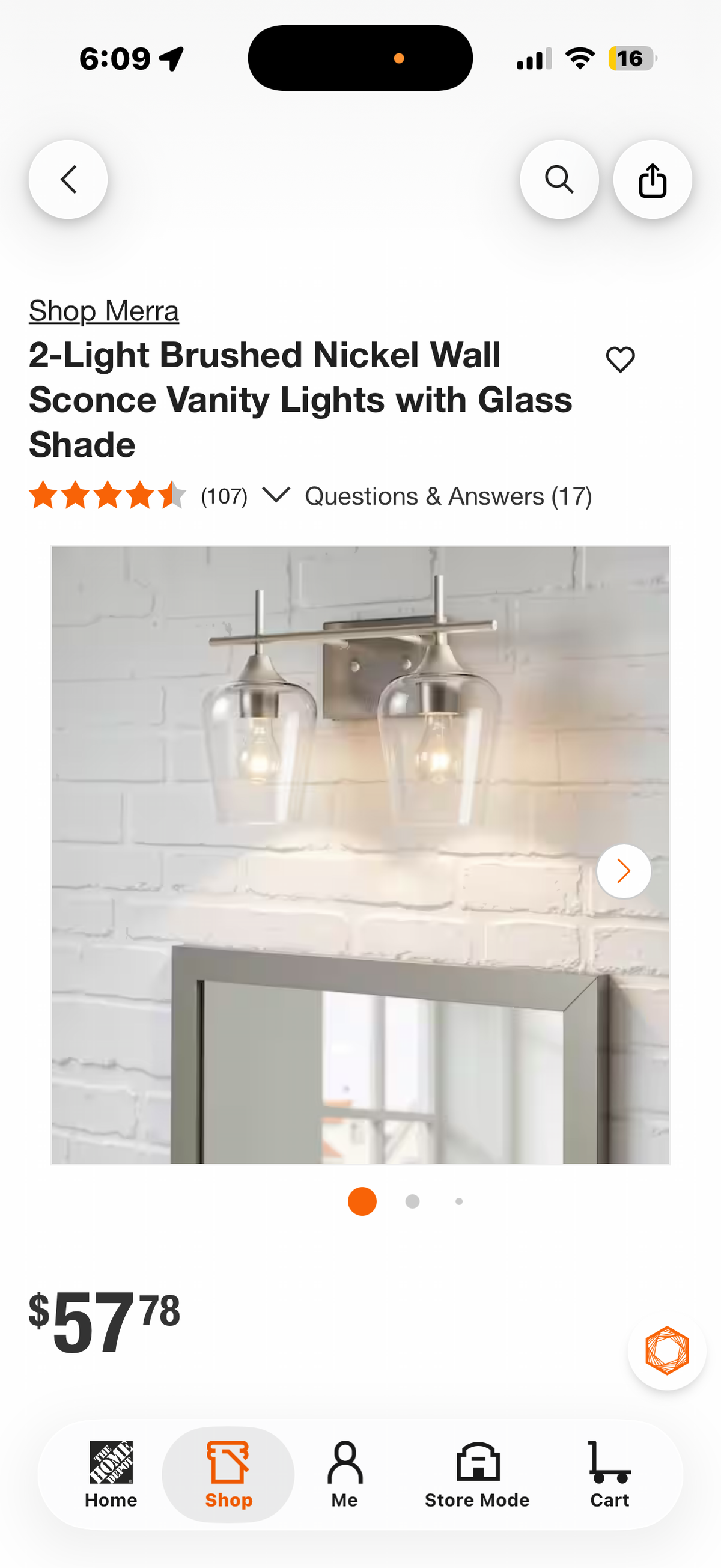 2-Light Brushed Nickel Wall Sconce Vanity Lights