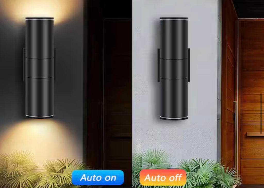 LED Black Dusk to Dawn Outdoor Cylinder Wall Lantern Sconce