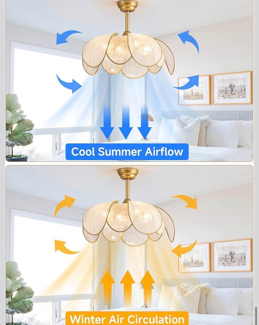 Boho Gold  26" Flower Ceiling Fan with Lights