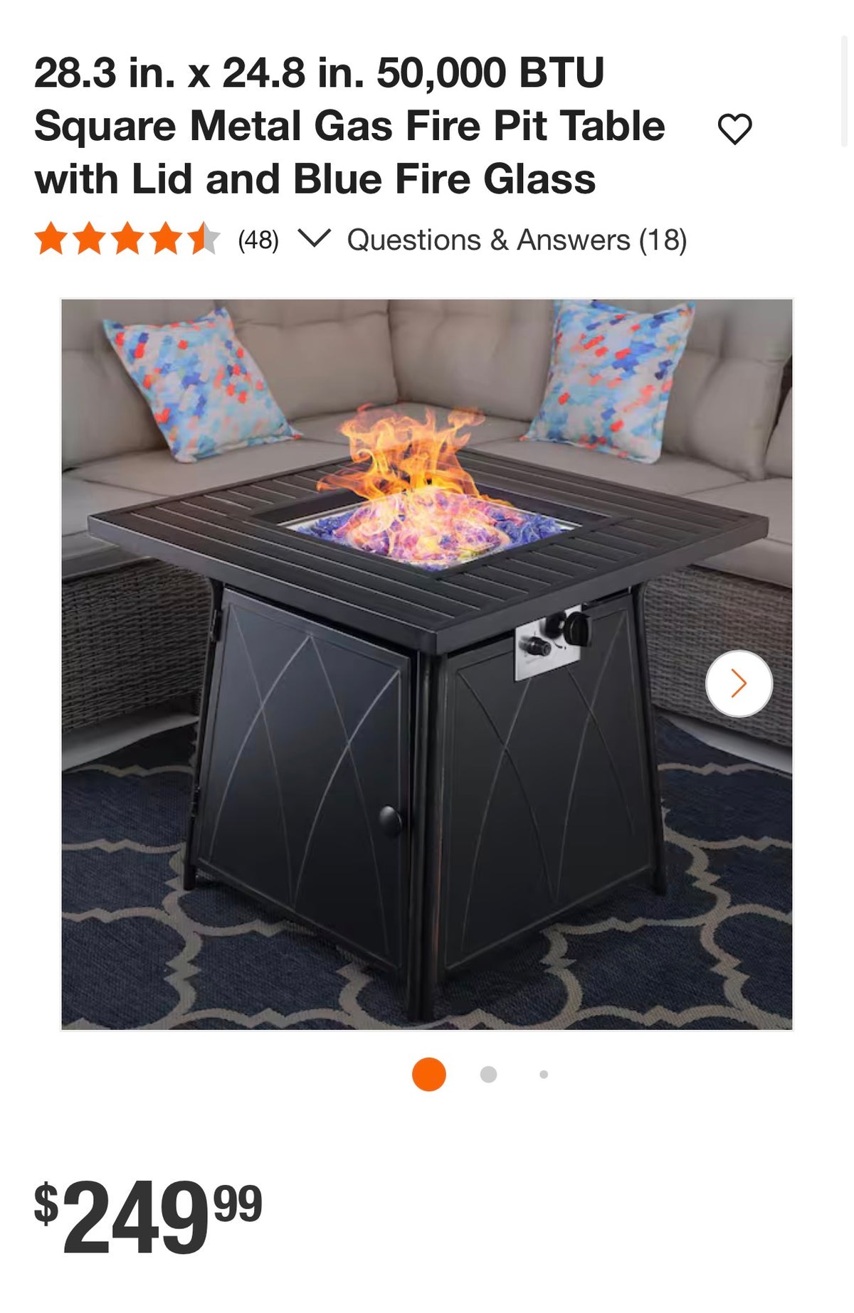 Fire Pit Table with Lid and Blue Fire Glass