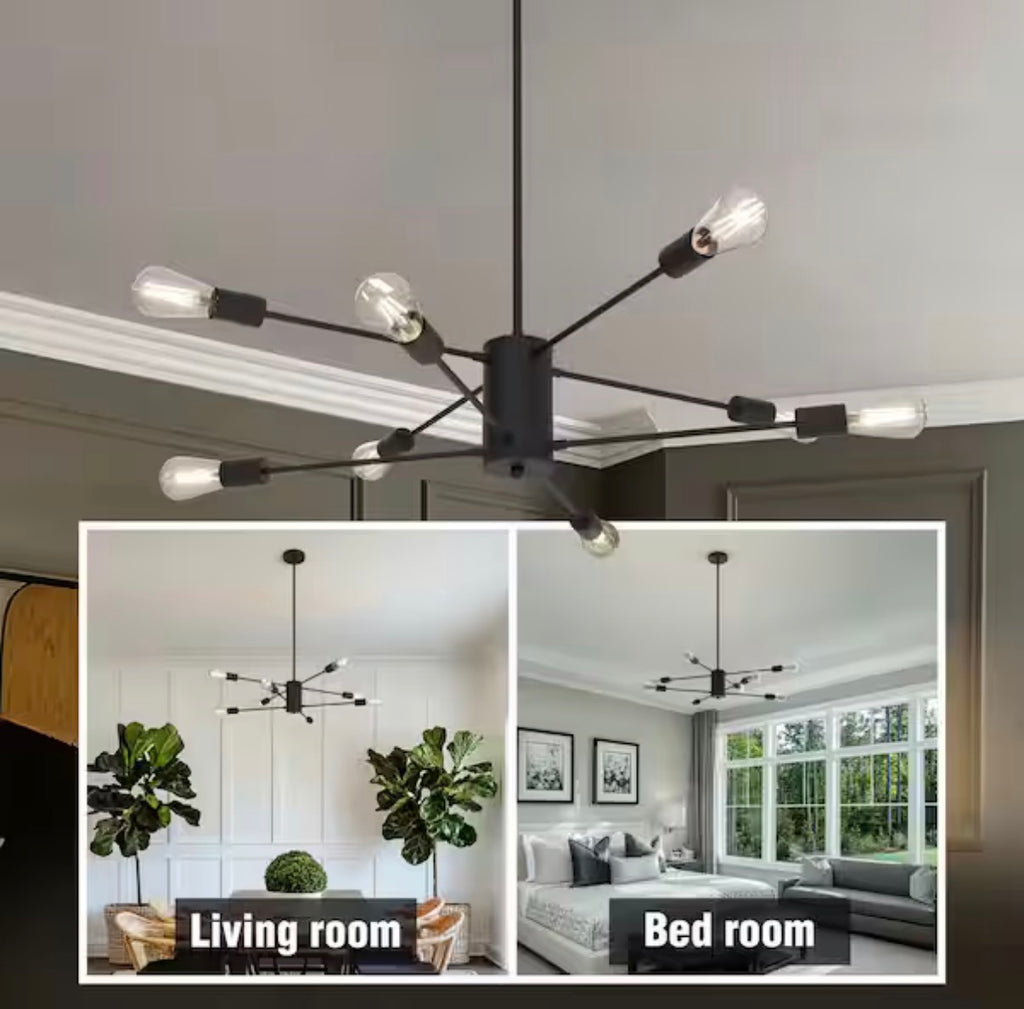 8-Light Black Modern Sputnik Chandelier