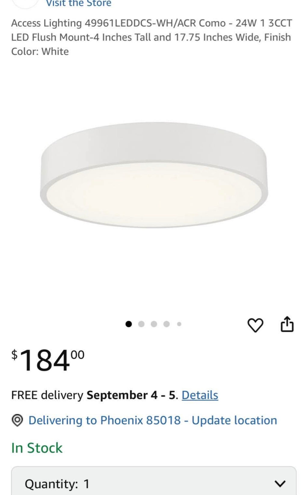 Access Lighting LED Flush Mount-4 “ Tall and 17.75 “ Wide
