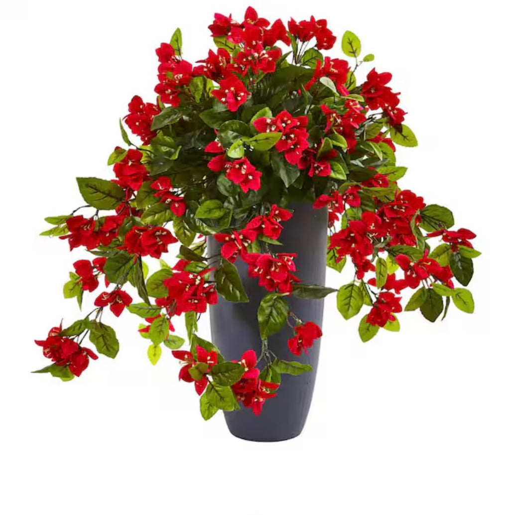Indoor/Outdoor 26 in. Artificial Bougainvillea Plant in Gray Planter