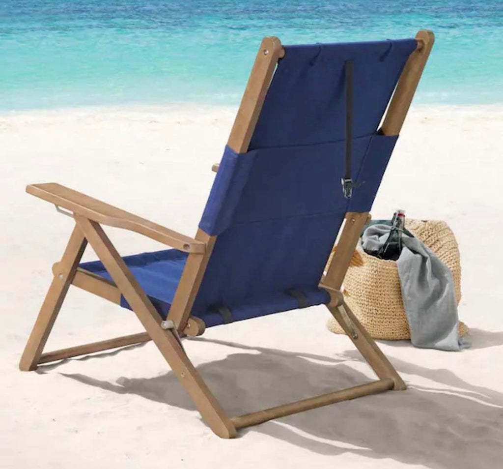 Blue Wood Folding Beach Chair