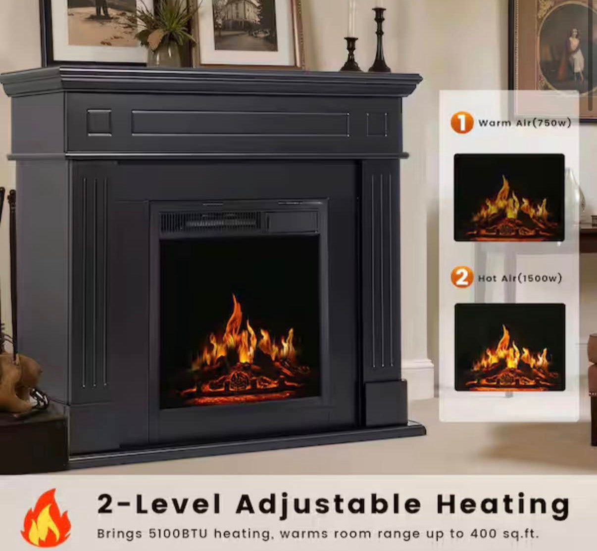 43 in. Freestanding Electric Fireplace in Black