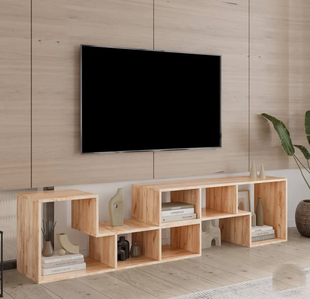 L-shaped TV Console Stand with 2-tier Shelf Bookcase