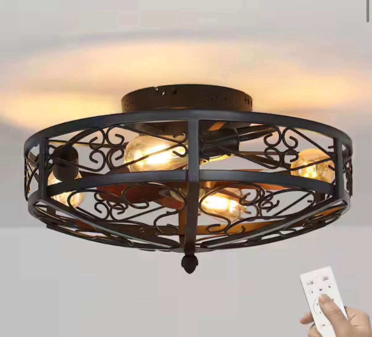 19.6 in. Flush Mount Cage Ceiling Fan with Light