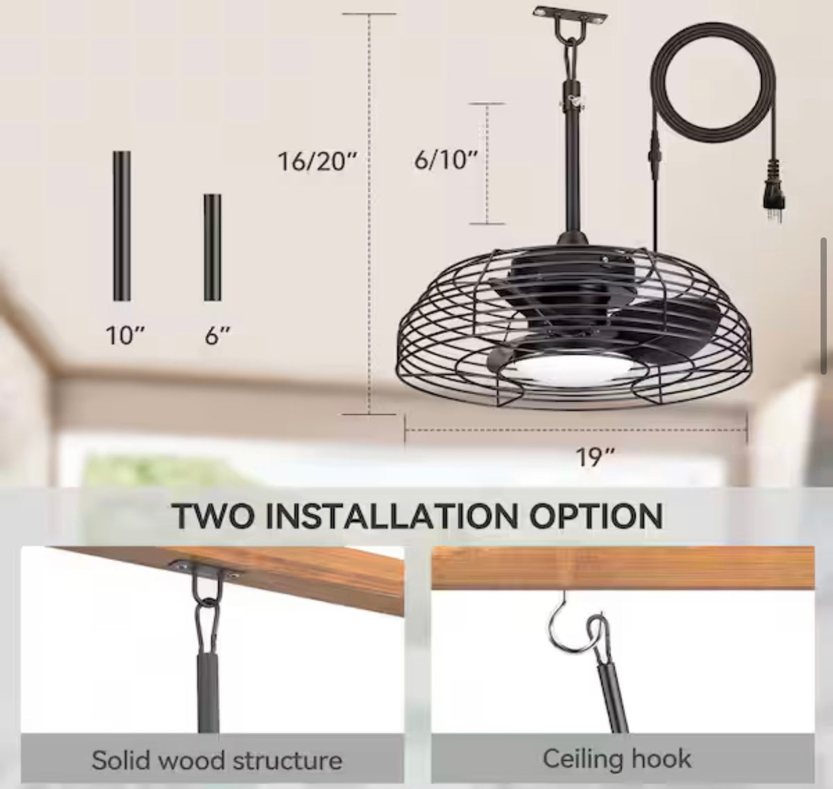 19 in. Outdoor Black Caged Ceiling Fan with LED Light (used)