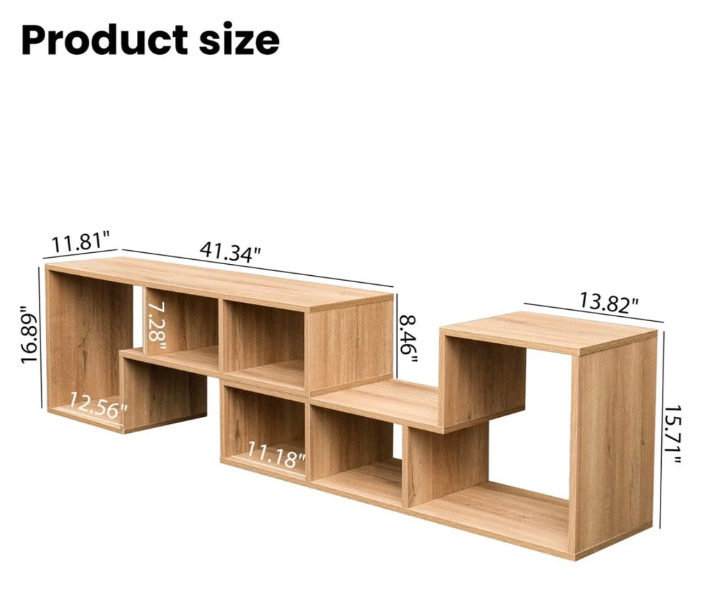 L-shaped TV Console Stand with 2-tier Shelf Bookcase