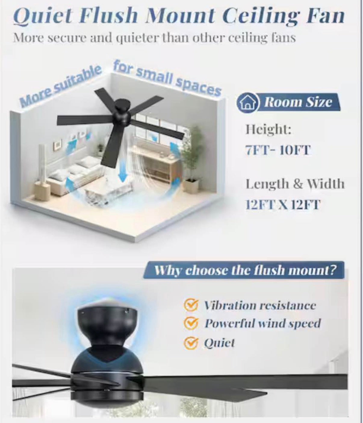 48 in. Indoor/Covered Outdoor Low Profile Ceiling Fan without Light