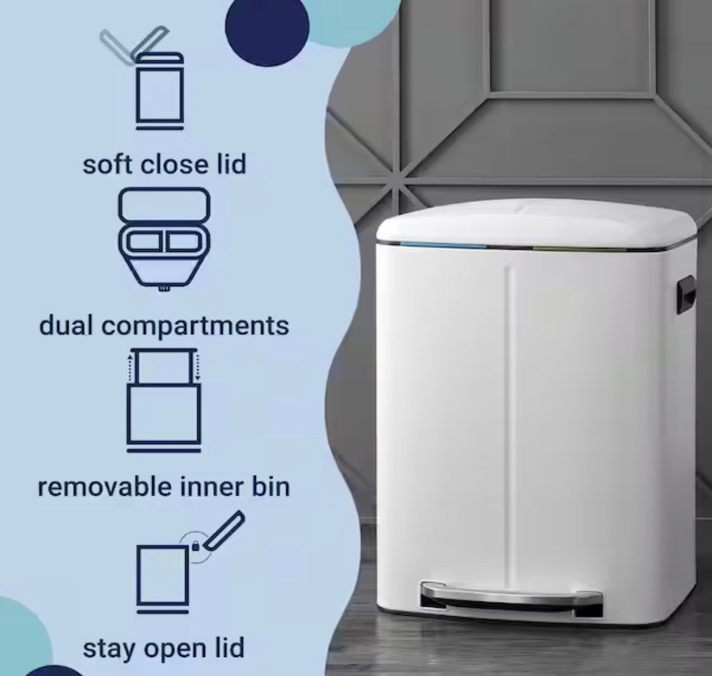 Marco 10.5 Gal. White Rectangular Double Bucket Trash Can