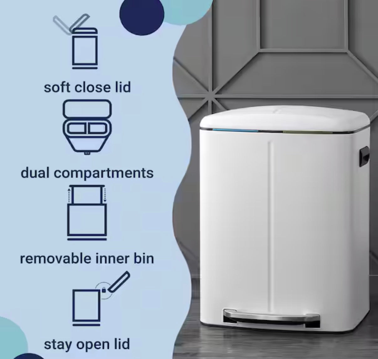 Marco 10.5 Gal. White Rectangular Double Bucket Trash Can